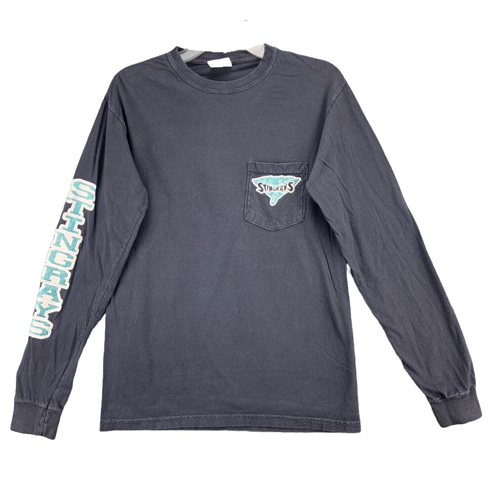 Comfort Colors Men's Long-Sleeve T-Shirt Stingray Logo Size Small Gray Pocket